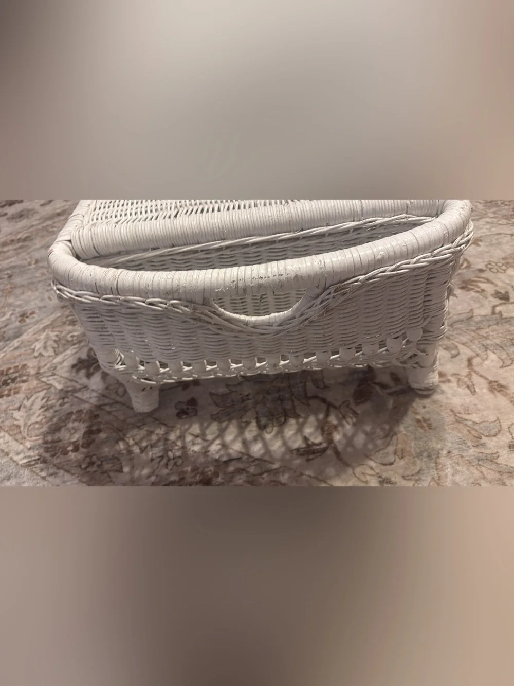 Vintage Wicker bedside tray with side pockets